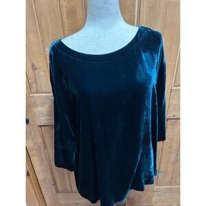 Eileen Fisher Velvet Deep Teal Bateau Top Size XL 3/4 Sleeve
